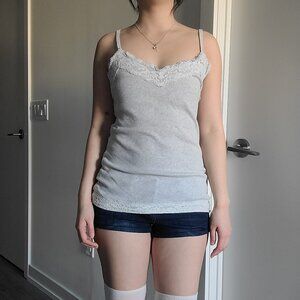 Hollister Grey Lace Bodycon Fitted Tank Top